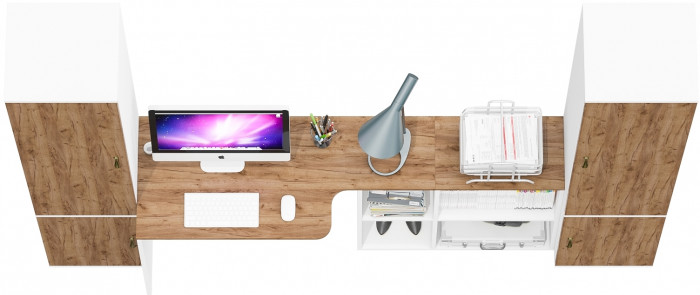 Лидер-8 Пенал МД 22Б + Стол + Пенал 21Б, цвет белый шагрень/крафт золото, ШхГхВ 245х50/37,5х75/190 или 155х120/50х75/190 см., НЕ универсальная сборка