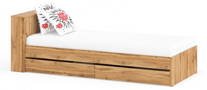 Ксения Кровать с ящиками 0900, цвет дуб вотан, ШхГхВ 96,4х221,6х72 см., сп.м. 900х2000 мм., без матраса, основание есть, универсальная сборка