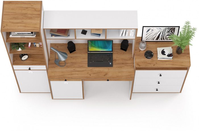 Вуди Компоновка № 50, цвет белый премиум/дуб крафт золотой, ШхГхВ 225х52,7х180,3 см., универсальная сборка