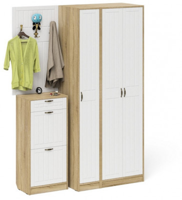 Прихожая П-6 Компоновка № 50, цвет дуб сонома/фасады МДФ белое дерево фрезеровка прованс, ШхГхВ 150х50х210 см., универсальная сборка