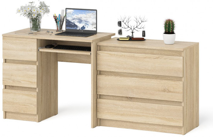 Мори Стол компьютерный МС-6 левый + Комод МК800.1, цвет дуб сонома, ШхГхВ 170,4х50х76,6 см., выдвижные ящики слева, НЕ универсальная сборка