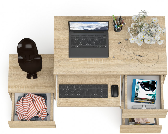 Мори Стол компьютерный МС-6 правый + Тумба ТМП400.1, цвет дуб сонома, ШхГхВ 130,4х50х76,6 см., выдвижные ящики справа, НЕ универсальная сборка