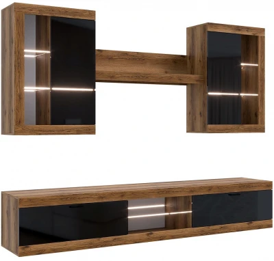 Прага Модульная Гостиная, вариант №3, Дуб Делано/Черный глянец