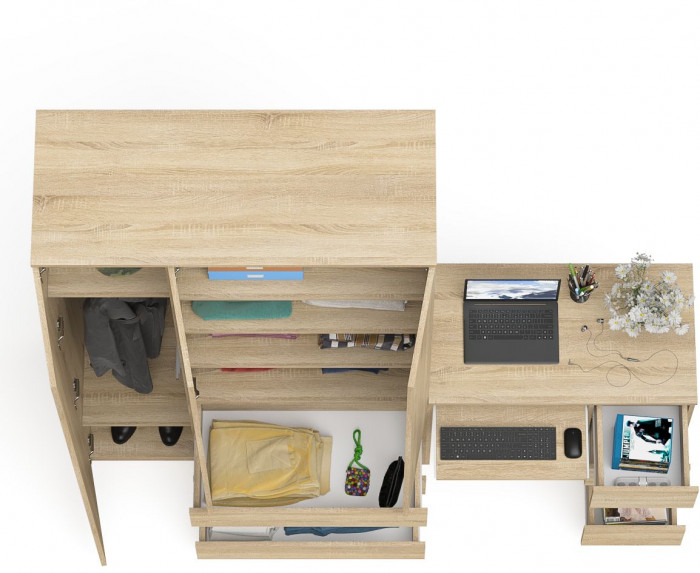 Мори компьютерный стол МС-6 правый + Шкаф МШ1200.1, дуб сонома