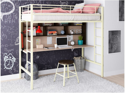 Кровать-чердак Севилья 1.2 (Дуб молочный / Венге, Слоновая кость)