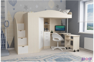 Кровать-чердак Юниор 4 (Дуб молочный/Винтерберг)