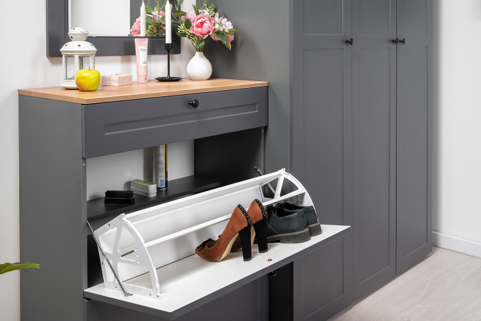 Остин Прихожая 28, цвет серый графит/дуб крафт золотой, ШхГхВ 240х54,3х229,6 см., универсальная сборка