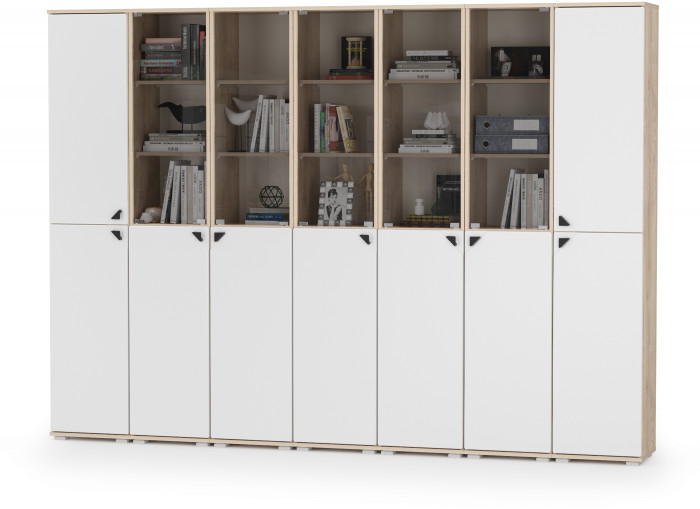 КР100 Бостон № 52, дуб эндгрейн элегантный/фасады МДФ милк рикамо софт, 13.154+13.155+13.155+13.155+13.155+13.155+13.154, 270,2х35,1х194,4 см, ун. сб.