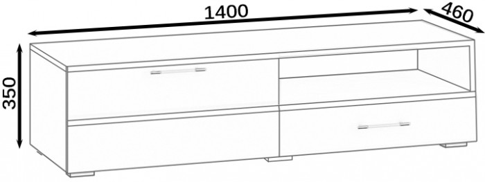 Тумба под ТВ Ларго 1,4, цвет корпус белый/фасады МДФ графитово-серый глянец, ШхГхВ 140х46х35 см., НЕ универсальная сборка
