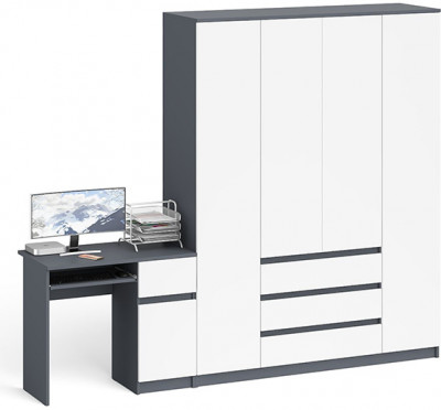 Мори компьютерный стол МС-1 правый + Шкаф МШ1600.1, графит/белый