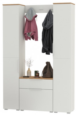 Октава Прихожая 19, белый шагрень/дуб крафт золотой/фасады МДФ белый шагрень