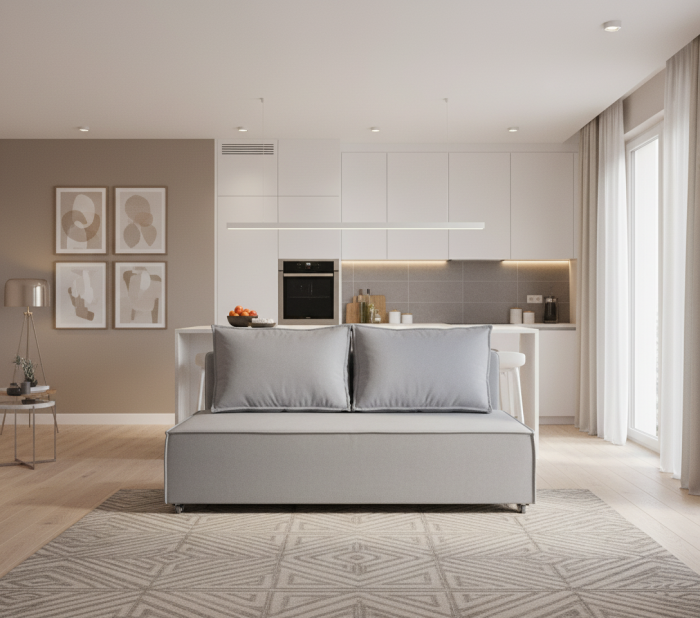 Диван-аккордеон Лофт мини 140х200, велюр серый