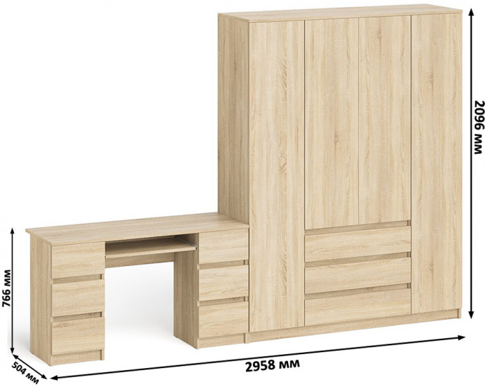 Мори компьютерный стол МС-2 + Шкаф МШ1600.1, дуб сонома