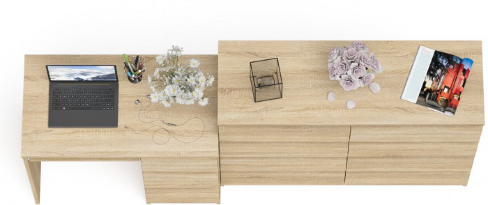 Мори компьютерный стол МС-6 правый + Комод МК1200.8, дуб сонома