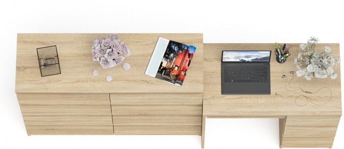 Мори компьютерный стол МС-6 правый + Комод МК1200.8, дуб сонома