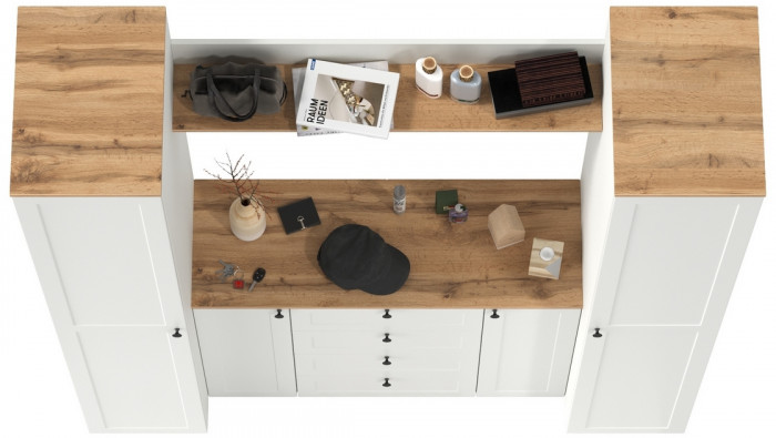 Остин Прихожая 74, цвет белый шагрень/дуб крафт золотой, ШхГхВ 200х54,3х229,6 см., универсальная сборка