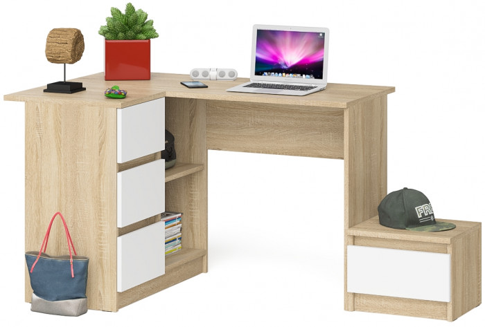 Мори Стол компьютерный МС-16 левый + Тумба ТМП400.1, цвет дуб сонома/белый, ШхГхВ 164,8х84,9х76,6 см., выдвижные ящики слев, НЕ универсальная сборкаа