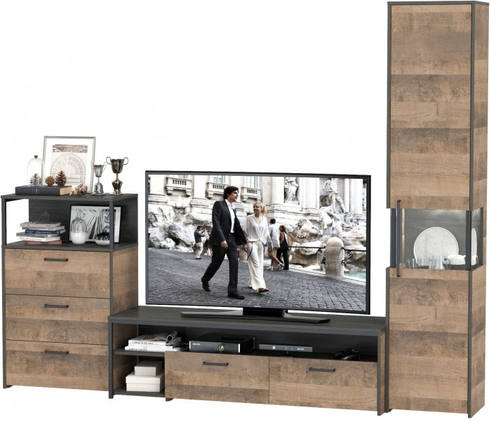 Трувор Гостиная 024, цвет дуб гранж песочный/интра, ШхГхВ 260,6х45,4х210 см., универсальная сборка