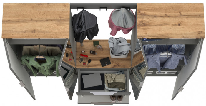 Октава Прихожая 26, цвет серый графит/дуб крафт золотой/фасады МДФ серый графит, ШхГхВ 193,7х35,4х197,6 см., универсальная сборка