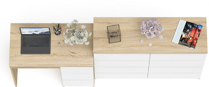 Мори компьютерный стол МС-6 правый + Комод МК1200.8, дуб сонома/белый