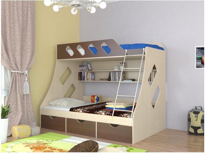 Дельта-20.01 Детская двухъярусная кровать с лестницей (Розовый, Белый)