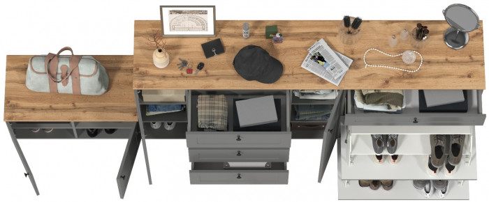 Остин 16.221 Комод + 16.121 Тумба для обуви + 13.257 Тумба, серый графит/дуб крафт золотой