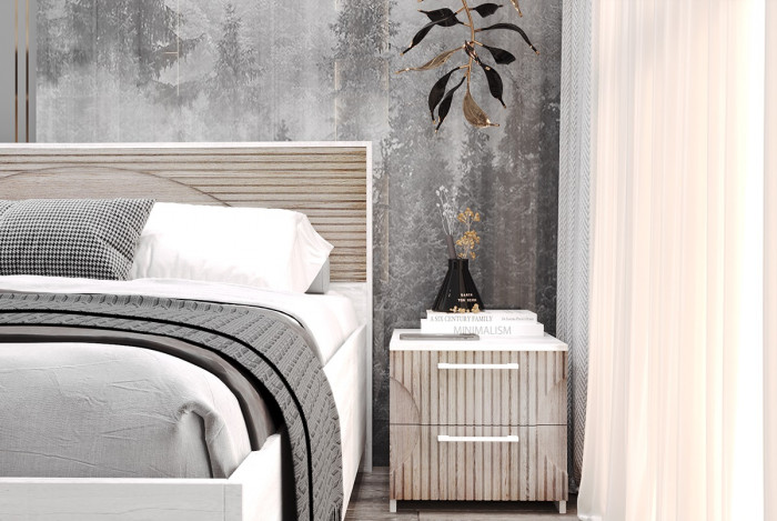 Кровать 140х200 с щитовым основанием "Монтале" - Бетон пайн светлый/Астана роузвуд