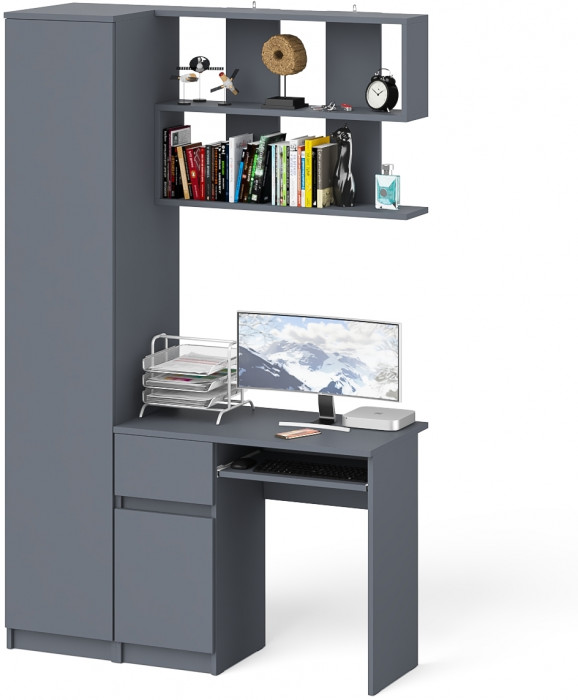Мори Стол компьютерный МС-1 левый + Пенал МШ400.1 + Полка 900, цвет графит, ШхГхВ 130,4х50,4х209,6 см., НЕ универсальная сборка