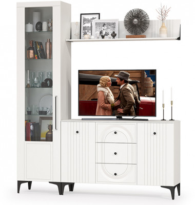 Валенсия Гостиная № 093, ЛДСП белый шагрень/МДФ белый шагрень