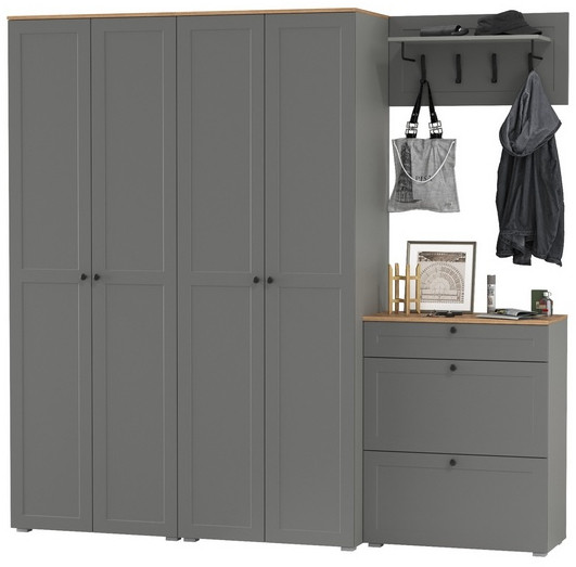 Остин Прихожая 29, цвет серый графит/дуб крафт золотой, ШхГхВ 240х54,3х229,6 см., универсальная сборка