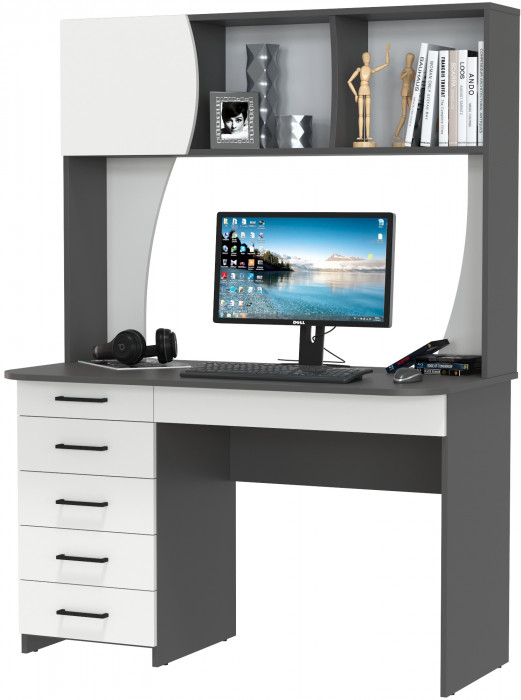 Стол рабочий 6-0606граф/бел Сигма, цвет графит/белый, ШхГхВ 120,5х60,5х166 см., НЕ универсальная сборка