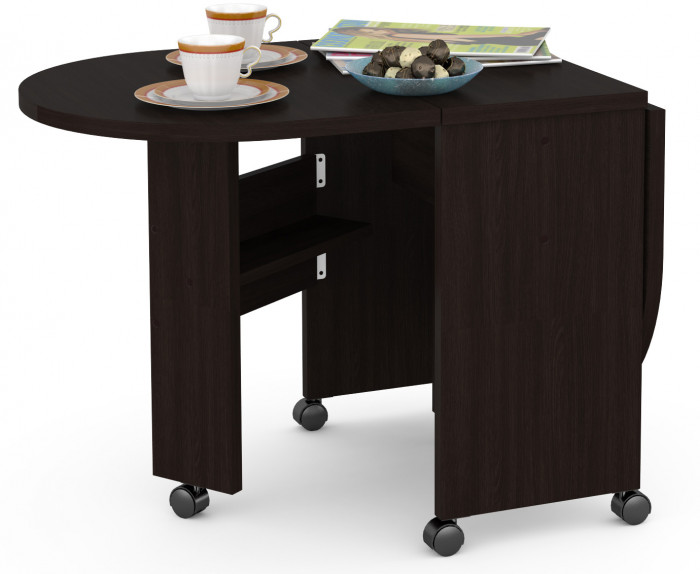 КР100 Глория 601 Стол-книжка журнальный, цвет венге магия, ШхГхВ 121х54х53 см. 33х54х53 см. сложенный, высота без учёта колёс, колёса идут в комплекте