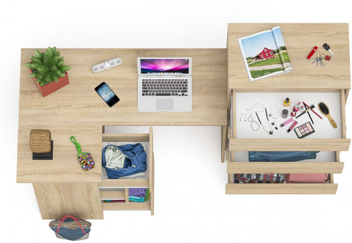 Мори компьютерный стол МС-16 левый + Комод МК700.5, дуб сонома