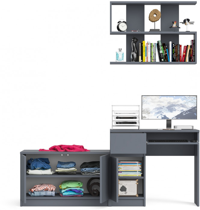 Мори Стол компьютерный МС-1 левый + Тумба МА900.1 + Полка 900, цвет графит, ШхГхВ 180,4х50,4х209,6 см., НЕ универсальная сборка