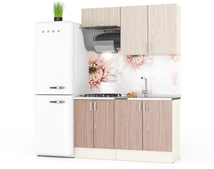 Кухня Мери 03 ШВ800+ШВв600+ШНМ800+ШН600, цвет дуб/ясень шимо светлый/ясень шимо тёмный, ШхГхВ 140х30х67 см./140х60х85 см.