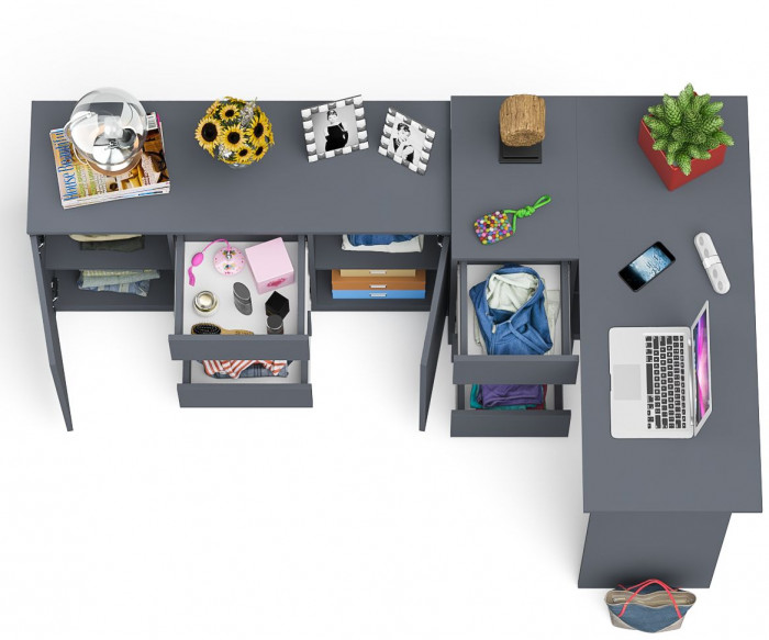 Мори Стол компьютерный МС-16 левый + Комод МК1200.3, цвет графит, ШхГхВ 244,8х84,9х76,6 см., выдвижные ящики слева, НЕ универсальная сборка