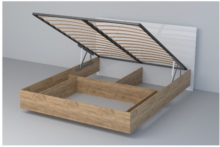 Кровать 1,6 арт.031 (ЛДСП) ПМ (Бетон Светлый/Белый Глянец)