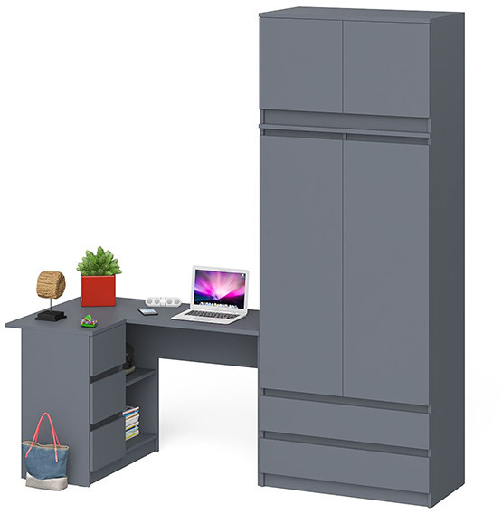 Мори Стол компьютерный МС-16 левый + Шкаф МШ900.1 + Антресоль МА900.1, цвет графит, ШхГхВ 214,8х84,9х234,2 см., выдвижные ящики слева, НЕ универс. сб.