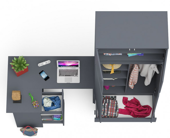 Мори Стол компьютерный МС-16 левый + Шкаф МШ900.1 + Антресоль МА900.1, цвет графит, ШхГхВ 214,8х84,9х234,2 см., выдвижные ящики слева, НЕ универс. сб.