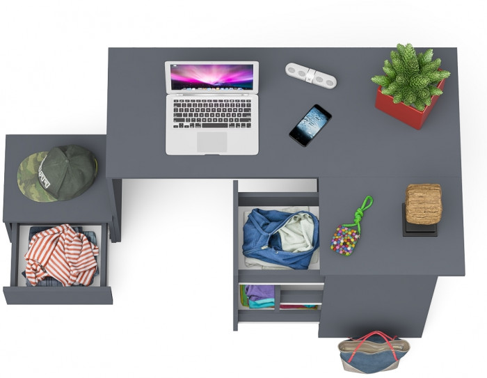 Мори Стол компьютерный МС-16 правый + Тумба ТМП400.1, цвет графит, ШхГхВ 164,8х84,9х76,6 см., выдвижные ящики справа, НЕ универсальная сборка