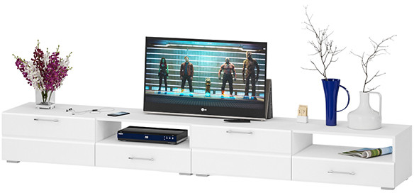 Тумба под ТВ Ларго 1, корпус белый/фасады МДФ белый глянец