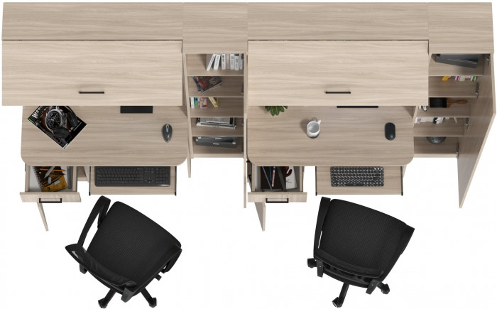 Два стола рабочих 6-0603 Альфа + два кресла 103 чёрных, ясень шимо светлый