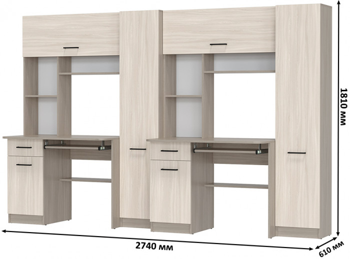 Два стола рабочих 6-0603 Альфа + два кресла 103 чёрных, ясень шимо светлый