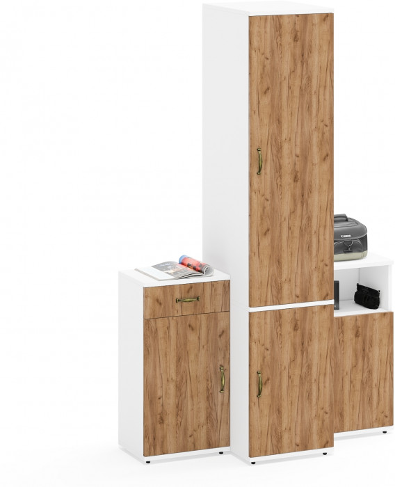 Лидер-8 Пенал МД 23Б + Тумба МД 3.15 + Тумба МД 3.19, белый шагрень/крафт золото