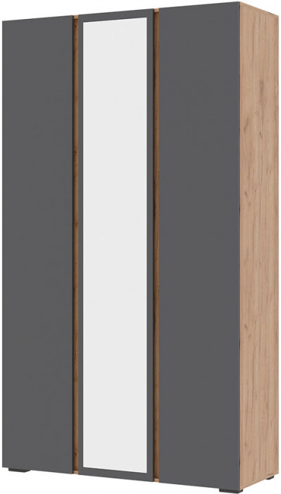 Хелен ШК 02 Шкаф 3х створчатый с зеркалом (1,200х2,100х0,460) серый графит/дуб крафт золото