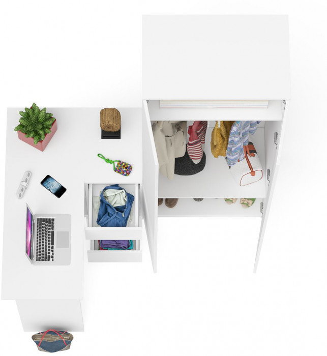 Мори компьютерный стол МС-16 правый + Шкаф МШ800.1, белый