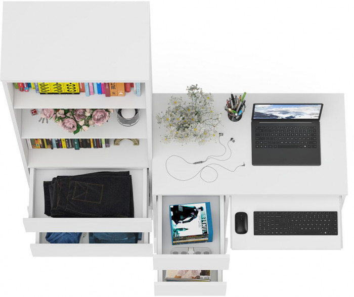 Мори компьютерный стол МС-6 левый + Стеллаж МСТ600.3, белый