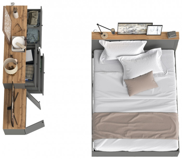 Остин 11.53 Кровать + ортопед + 16.240 Комод + 13.257 Тумба, серый графит/дуб крафт золотой