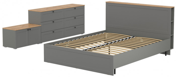 Остин 11.53 Кровать + ортопед + 16.240 Комод + 13.257 Тумба, серый графит/дуб крафт золотой