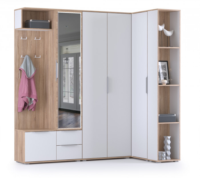 Куба Прихожая 12, цвет дуб сонома/белый премиум, ШхГхВ 204,2х107,3х210,6 см., универсальная сборка